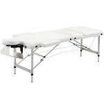 HOMCOM Mobile Massageliege 3 Zonen Klappbar Massagetisch mit Kopfstütze Armlehne Tragetasche höhenverstellbare Aluminium Massagebett tragbar inkl. Zubehör Massagebank bis 225 kg Belast Weiß