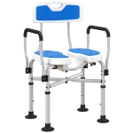 HOMCOM Silla de Ducha con Asiento Ranurado Altura Regulable Antideslizante Respaldo y Reposabrazos Carga 136 kg Azul