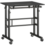 HOMCOM Mesa Sentar e Levantar Mesa Regulável em Altura 70x60 cm com Rodízios e Tampo Inclinável Estrutura em Metal Preto