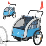 HOMCOM 2 Seat Bike Trailer with 5 Point Harness, Baby Bike Stroller with Safety Flag, Reflectors, for 18+ Months, Blue