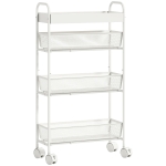 HOMCOM Chariot de rangement à 4 niveaux, desserte à roulettes, 3 paniers coulissants, panier supérieur 19 x 43,2 x 80 cm blanc