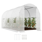 Outsunny Serre tunnel de jardin 7m², serre de jardin tunnel avec porte et 6 fenêtres, bâche PE 140 g/m² 350 x 200 x 200 cm blanc