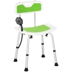 HOMCOM Shower Stool with Backrest, Height Adjustable Shower Chair with Anti-slip Foot Pads, Shower Head Holder, Green