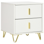 HOMCOM Elegant Fluted Bedside Table - White/Gold-Tone