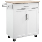 HOMCOM Desserte de cuisine sur roulettes chariot de service Ilot de cuisine avec tiroir de placard et porte-torchons - blanc