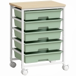 HOMCOM 6-Tier Storage Trolley on Wheels, Metal Kitchen Rolling Cart with 5 Pull-Out Drawers, Green