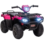 HOMCOM Quad électrique enfant 12V, voiture électrique enfants, double moteur, phares et musique, 88x45x50cm, rose