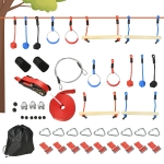 Outsunny Ninja Kletterset, Slackline, 30-teilig, 10 m Seil, für Kinder 3-6 Jahren