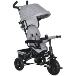 HOMCOM Triciclo Evolutivo para Bebés de +12 Meses 2 em 1 com Toldo Dobrável Guiador Cinto de Segurança e Cesto 95x50x106 cm Cinza