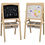 AIYAPLAY Cavalete para Crianças 3 em 1 com Quadro preto e Quadro Branco para Desenhos com Rolo de Papel 58x50,5x109 cm Madeira