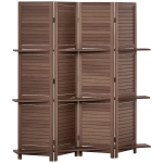 HOMCOM Paravent intérieur 4 Panneaux 162L x 170H cm 3 étagères Pliables séparateur de pièce Portes persiennes Bois de Paulownia Noyer