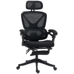 HOMCOM Chaise Bureau Ergonomique avec Appui-Tête Réglable, Fauteuil de Bureau Inclinable en Maille, Dossier Séparé, Noir