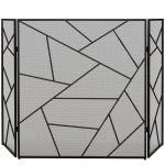 HOMCOM Pare feu cheminée pliable 3 panneaux en acier avec décor géométrique et pieds antidérapants, 135l x 1,2P x 85H cm, noir