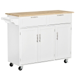 HOMCOM Carrinho de Cozinha com Rodas 2 Gavetas 3 Portas Prateleiras Ajustáveis e Barra para Sala de Jantar 121x46x91 cm Branco