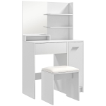 HOMCOM Dressing Table and Stool Set, with Storage - White