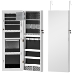 HOMCOM 108 x 37cm Lockable Jewellery Cabinet, with LED Lights - White Surface and Black Lining