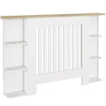 HOMCOM Cache-radiateur avec étagères de rangement ouvertes, couvercle de radiateur en bois à lattes, 124x19x83cm, blanc