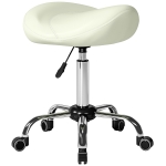 HOMCOM Sattelstuhl, höhenverstellbarer Rollstuhl mit PU-Leder für Massage, Spa, Klinik, Beauty und Tattoo, Cremeweiß
