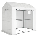 Outsunny Serre de jardin PE, serre de balcon, bâche renforcée 135 g/m², châssis en acier, porte zippée, 200 x 140 x 200 cm, blanc