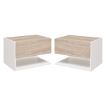 HOMCOM Set 2 Comodini Sospesi a Parete con Cassetto e Mensola Bianco e Rovere