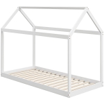 HOMCOM Single Bed Frame, House-Scandinavian-Style Wooden Bed Frame for 90W x 190D cm Mattress, Pine Wood Base, White