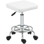 HOMCOM Taburete Giratorio Ajustable Con Asiento Acolchado Reposapiés y Ruedas para Salones y Talleres 34x34x50-66 cm Blanco
