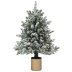 HOMCOM Weihnachtsbaum mit Tannenzapfen, schneebedeckt, flammenhemmend, stabil, Ø60 x 100H cm, Grün/Gold