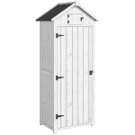 Outsunny Armoire de Jardin Extérieur en Bois, Abri pour Outils, 3 Étagères, 2 Portes à Loquets, 77x54x179cm, Gris Clair