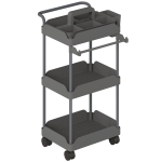 HOMCOM Carrito Auxiliar con Ruedas de 3 Niveles Carrito de Cocina con Cestas Extraíbles y Soporte para Toallas Gris