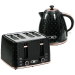 HOMCOM 1.7L 3000W Fast Boil Kettle & 4 Slice Toaster Set, Kettle and Toaster Set with 7 Browning Controls, Crumb Tray, Black