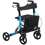 HOMCOM Andador para Ancianos Plegable de Aluminio con Asiento 4 Ruedas Altura Ajustable Frenos de Maneta Azul y Negro