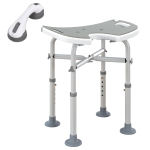 HOMCOM Tabouret de douche siège de douche hauteur ajustable 39-51,5 cm barre d'appui à ventouse patins à ventouse gris
