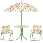 AIYAPLAY Ensemble salon de jardin extérieur enfant 4 pièces, motif éléphant et girafe, parasol réglable Ø 100 cm, chaise pliable