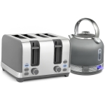 HOMCOM Stainless Steel Kettle and Toaster Set, 1.7L 3000W Cordless Fast Boil Kettle, 4 Slice Toaster Kitchen Set, Grey