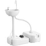 Outsunny Fregadero Portátil Lavamanos para Actividades al Aire Libre o Camping con Tanques de Recuperación de Agua 17 L Dispensador de Jabón Bomba de Pie y 2 Ruedas HDPE 83x50x103 cm Gris Claro