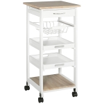 HOMCOM Küchenwagen, Servierwagen mit Schublade und abnehmbarem Tablett Küchenrollwagen, Rollwagen mit Arbeitsplatte, Kieferholz, Weiß, 37 x 37 x 82 cm