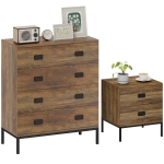 HOMCOM Chest of Drawers, Bedside Table Set with Drawers, Coffee
