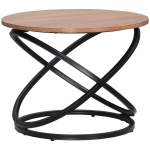 HOMCOM Table basse ronde style industriel en métal noir et plateau en bois - dim. Ø 60 x 46H cm