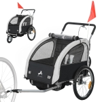 HOMCOM 2 Seat Bike Trailer with 5 Point Harness, Baby Bike Stroller with Safety Flag, Reflectors, for 18+ Months, Black