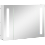 kleankin Armadietto Specchiera da Bagno con 3 Armadietti, 3 Ripiani e Luce LED, 90x15x65 cm, Bianco