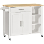 HOMCOM Isla de Cocina con Ruedas Mueble Auxiliar de Cocina con Cajón Estantes y Barra Lateral 107,5x48x89 cm Blanco