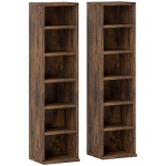 HOMCOM Set 2 Mobili Porta CD a 6 Ripiani Regolabili per 204 CD in Legno, 21x22.5x88.5 cm, Marrone