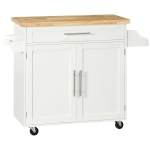HOMCOM Isla de Cocina con Ruedas con Cajón 2 Puertas Especiero Barra para Paños y Estante Ajustable 109x40x89 cm Blanco