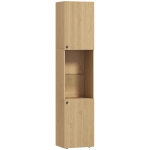 HOMCOM Coloană Baie Slim 6 Rafturi, 2 Uși, Compartimente Deschise, Raft din Sticlă Securizată, Rafturi Reglabile, Stejar
