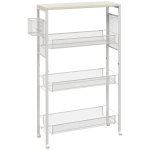 HOMCOM Carucior de Bucătărie pe 3 Niveluri cu Coș Lateral și Cârlig, din Plăci Aglomerate și Oțel, 58x18,5x87 cm