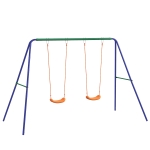 Outsunny Columpio para Niños de 3-8 Años con 2 Sillas Resistente a los Rayos UV y Soporte de Metal Carga 90 kg Multicolor