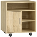 HOMCOM Support d'imprimante organiseur bureau caisson placard porte 3 niches + grand plateau panneaux particules bois naturel