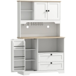 HOMCOM Buffet Haut Cuisine, Armoire Cuisine avec 3 Portes, 2 Tiroirs, Plan de Travail, Compartiments Ouverts, Blanc