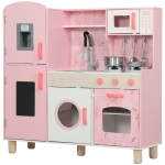 AIYAPLAY Cozinha de Madeira para Crianças com Sons Fogão Forno Micro-Ondas Máquina de Gelo e Acessórios 90x33,3x91,6 cm Rosa