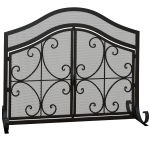 HOMCOM Funkenschutz für Kamine, elegantes Muster, doppeltürig, magnetische Türen, Schwarz, 105 x 40 x 80,5 cm